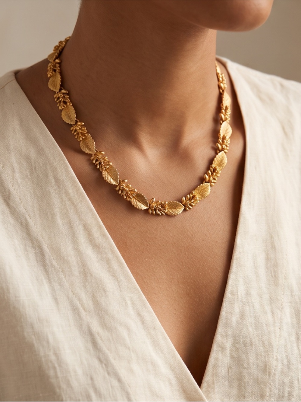 Crown Trifari Vintage Gold Leaf and Berry Motif
Choker Necklace 15”